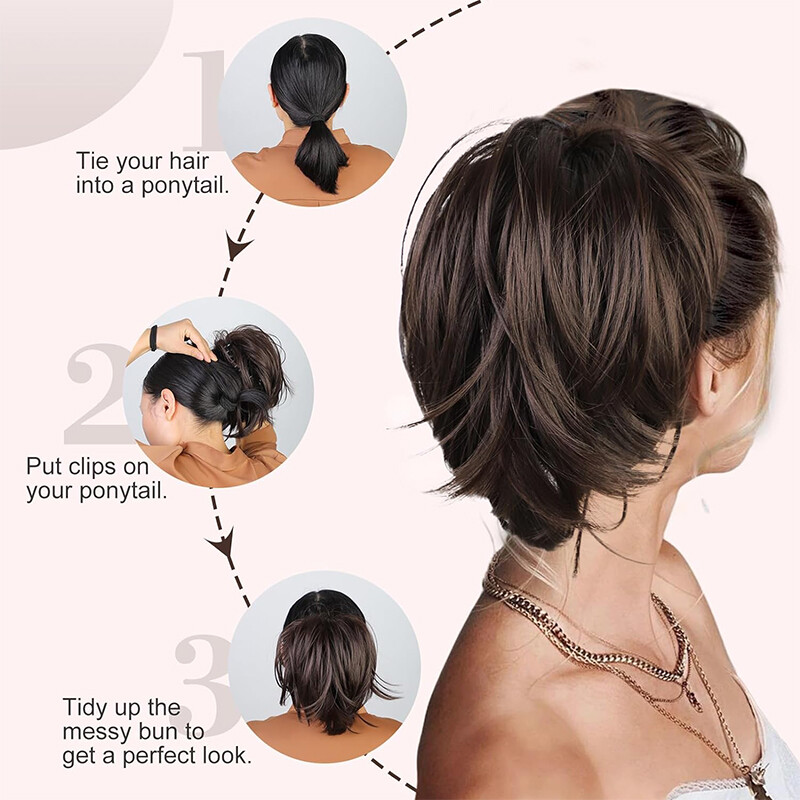 Bendable Claw Clip Ponytail Messy Bun Hair Piece Short Updo Extensions Natural