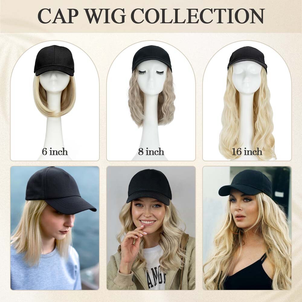 Women Wig Beret Hat Baseball Hat With Synthetic Hair Baseball Cap Wig Adjustable
