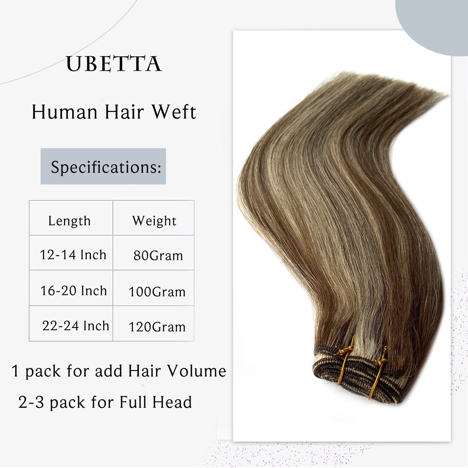 Ubetta 14″ 80G Sew-in Weft Human Hair Extensions – Soft, Natural, Virgin Hair
