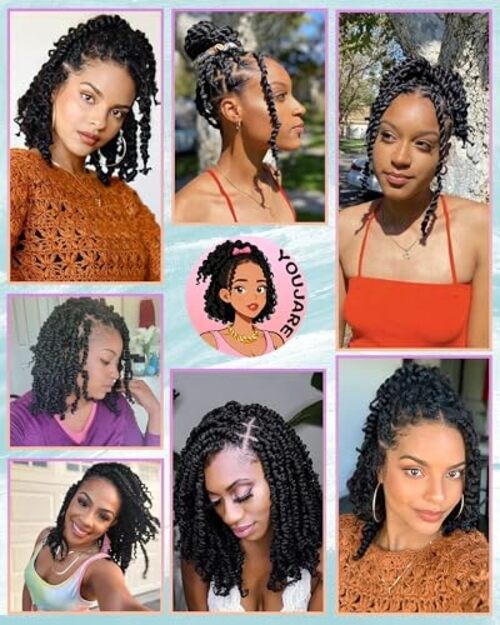 Pre-looped Passion Twist Crochet Hair Extensions,Crochet 10 Inch (Pack of 8) 1B