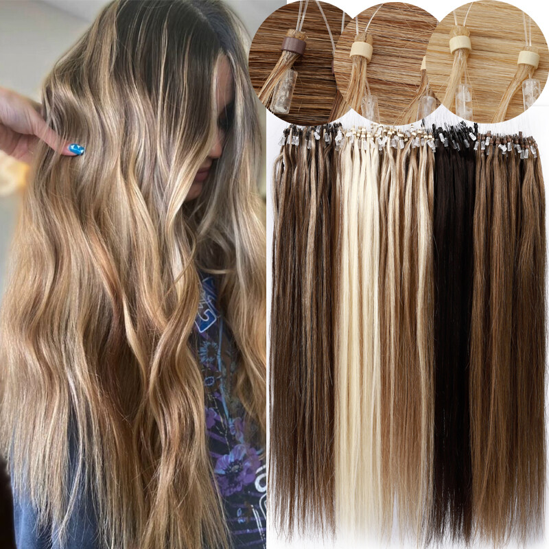 200PCS THICK 100% Remy Human Hair Extensions Micro Loop Tips Ring Bead 50G-100G