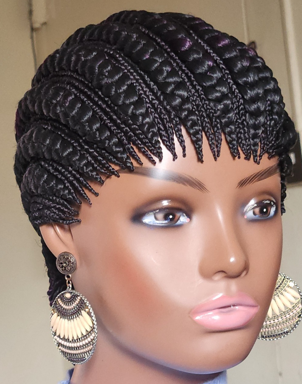 handmade braided cornrows wig pony Elephant 1B mix Dark purple