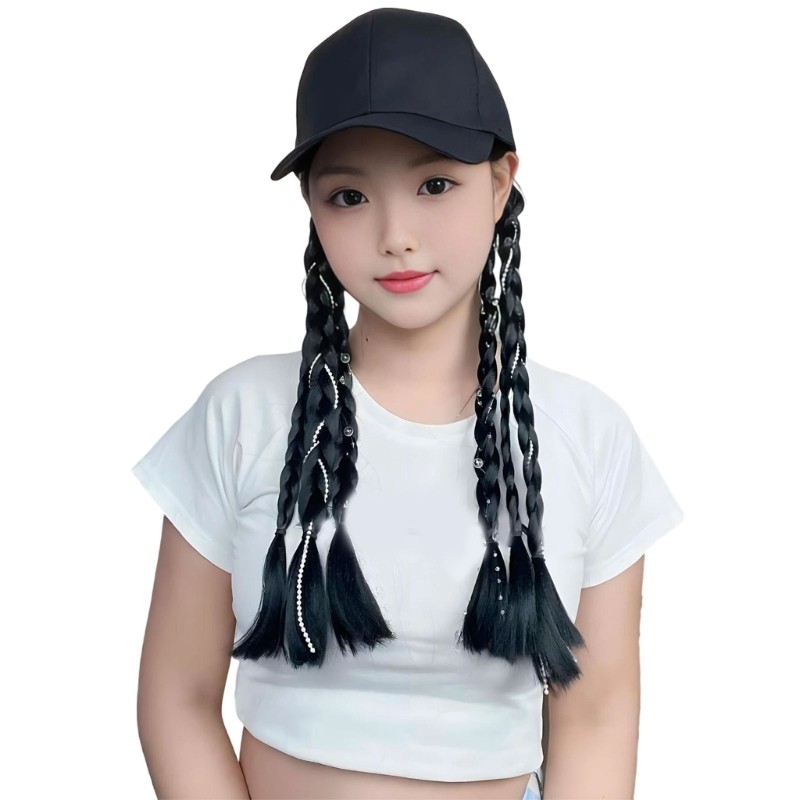 Braided Curls Baseball Cap Wigs Integrated Synthetic Hair for Casual Wear