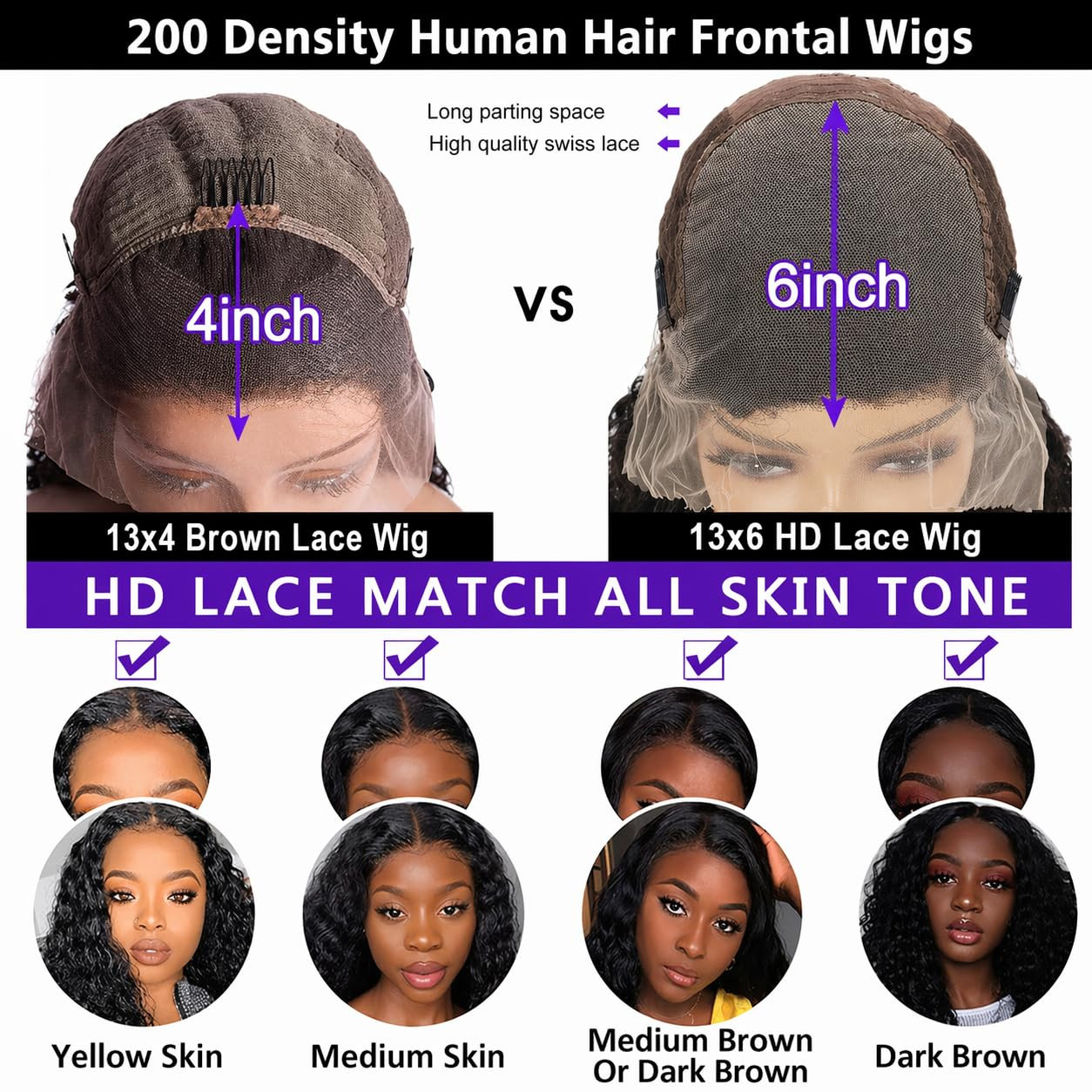 13X6 Water Wave Lace Front Wigs Human Hair 210 Density Wet and Wavy 13X6 HD Full