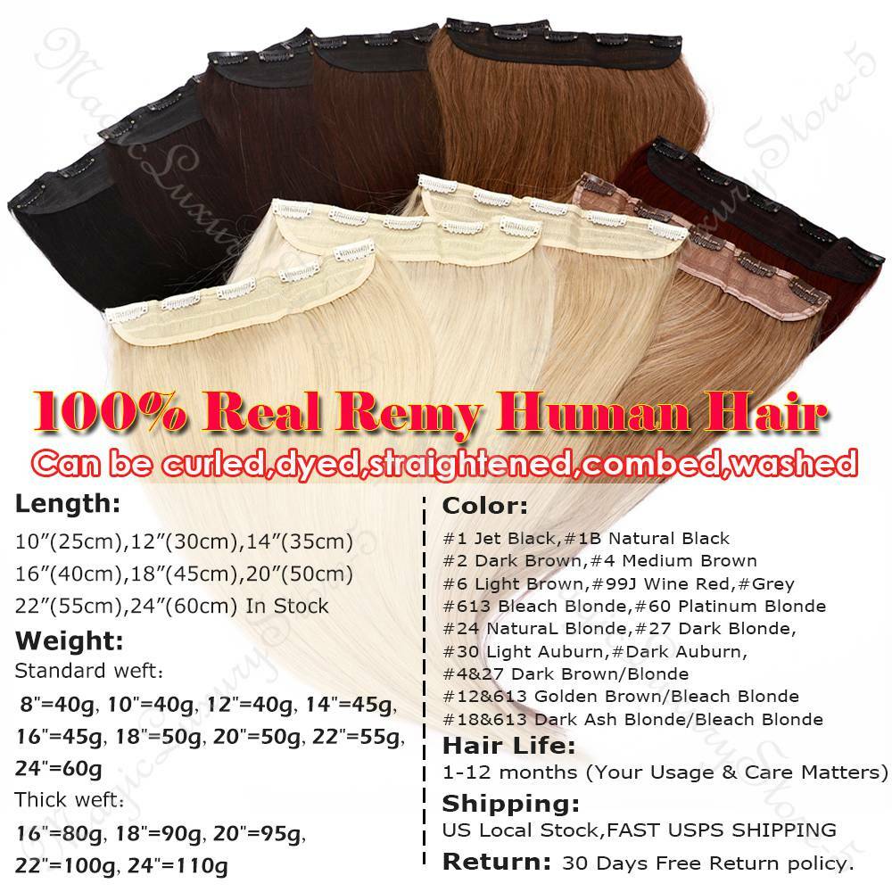 Russian 100% Remy Human Hair Extensions One Piece Clip In 3/4Full Head Weft Long