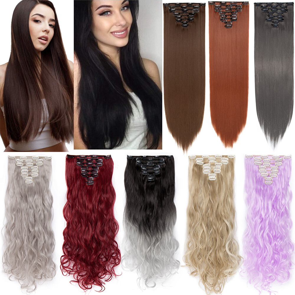 Clip In Hair Extensions Synthetic Hairpiece Balayage Ombre Full Head 8 PCS/set