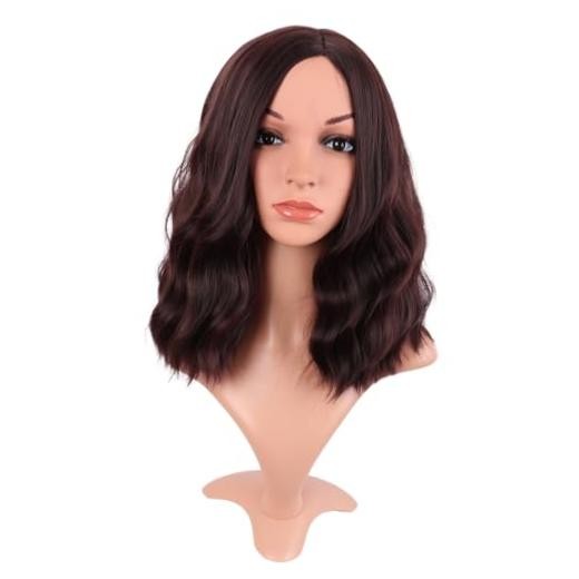 MapofBeauty 14 Inch/35 cm Bob Wavy Short Curly Body Wave Cosplay Dark Brown