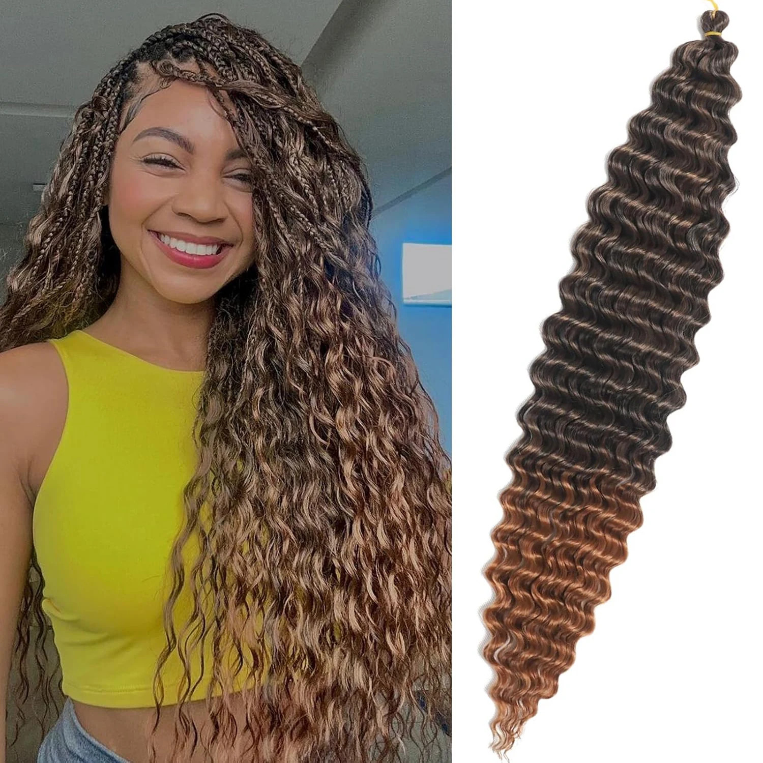 Deep Wave Hair Bundles Synthetic Long Curly Ocean Wave Crochet Braiding Hair