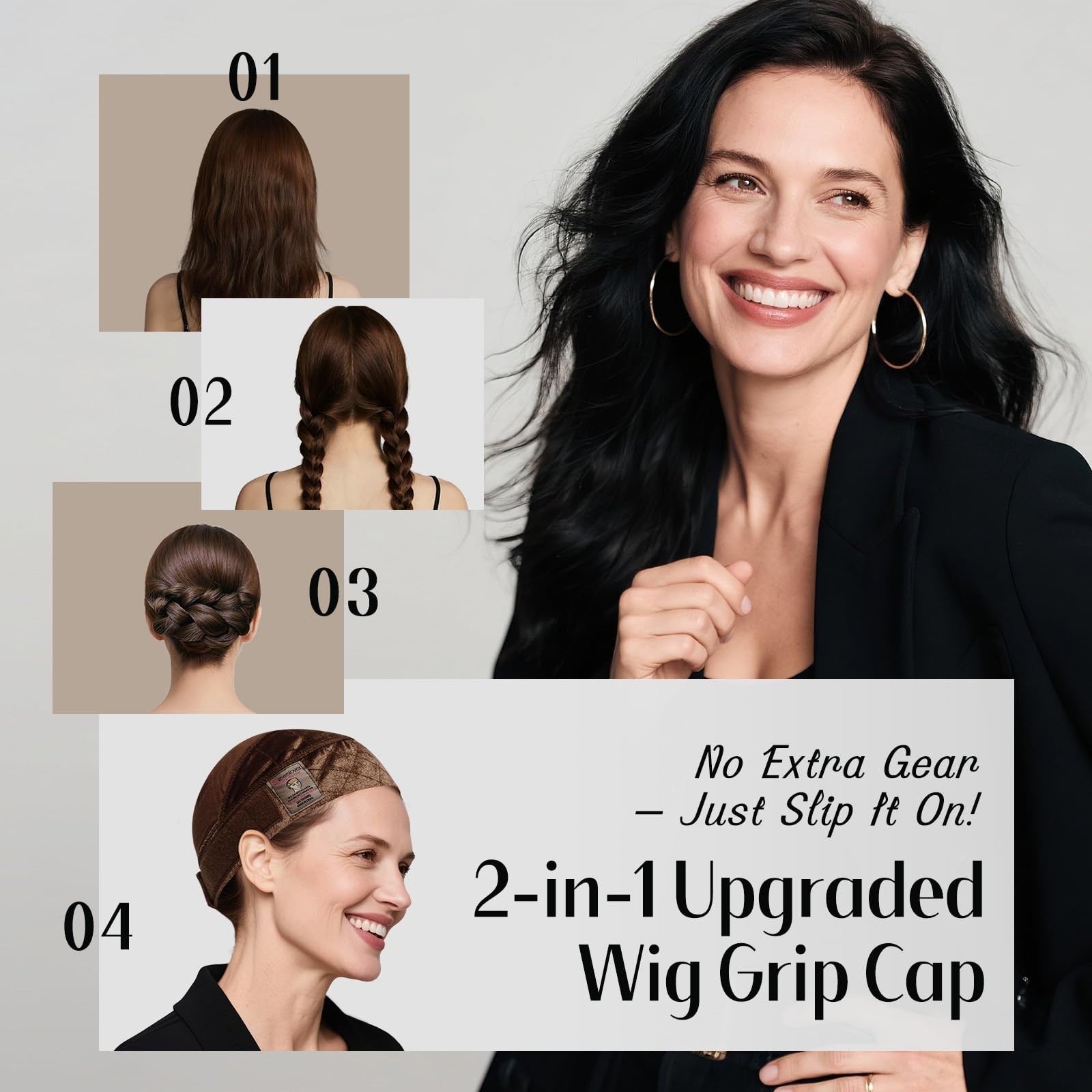 Wide Wig Grip Cap for Women – 2-in-1 Breathable Velvet Band for Lace Front Wigs,
