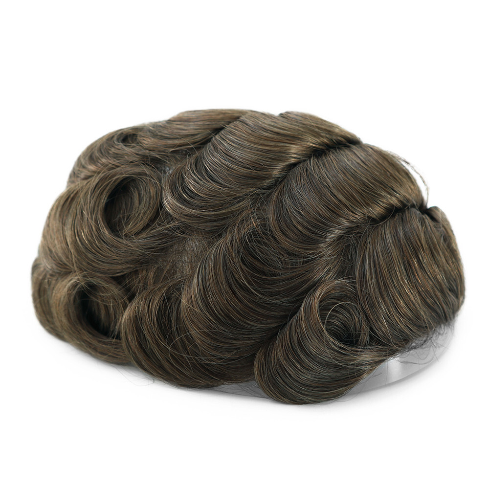 Super Mens Toupee Human Hair System 0.03mm Thin Skin Light Brown Hairpieces #7