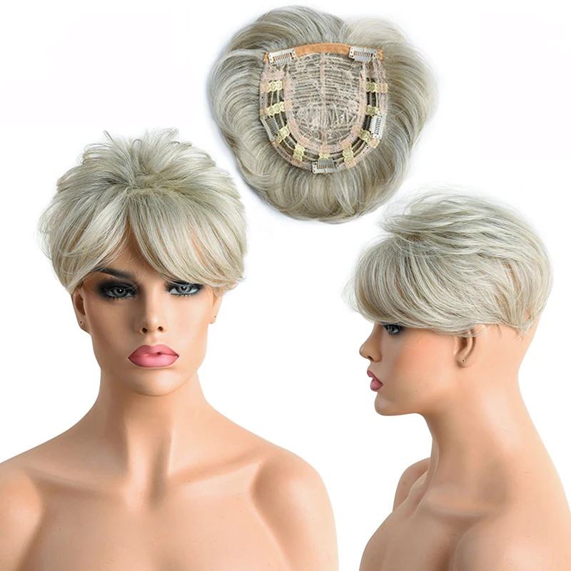 Short Pixie Cut Hair Topper Natural Wave Hair Pieces for Women Men Thinning Hair