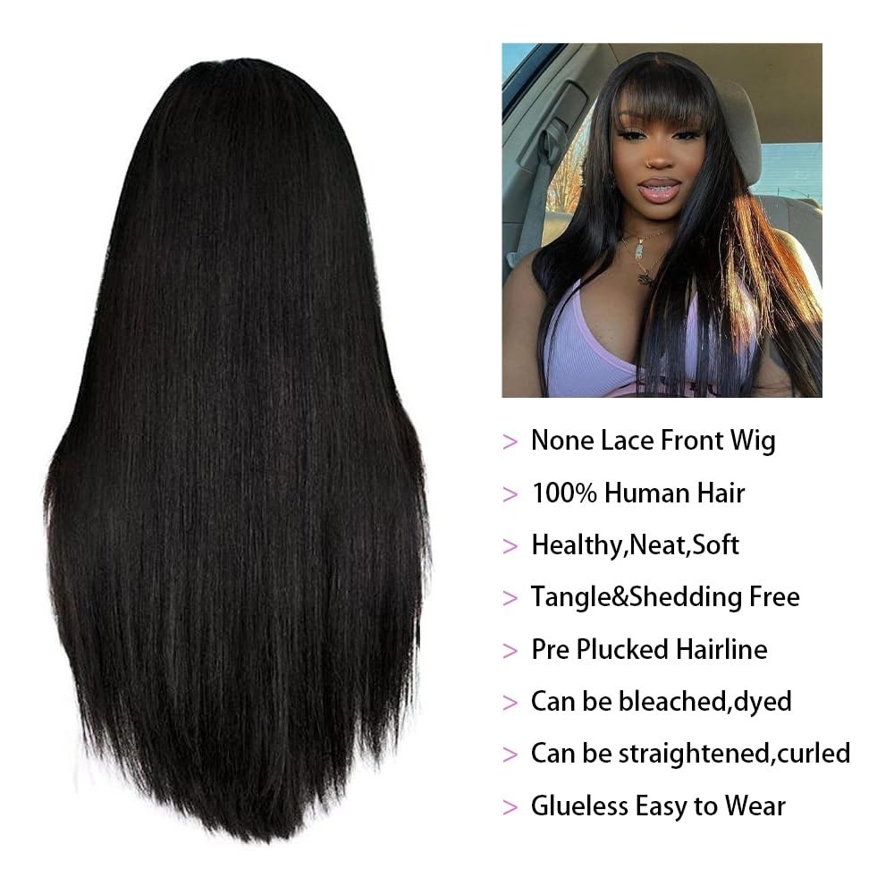 Straight Human Hair Wigs with Bangs None Lace Front Wigs Human Hair