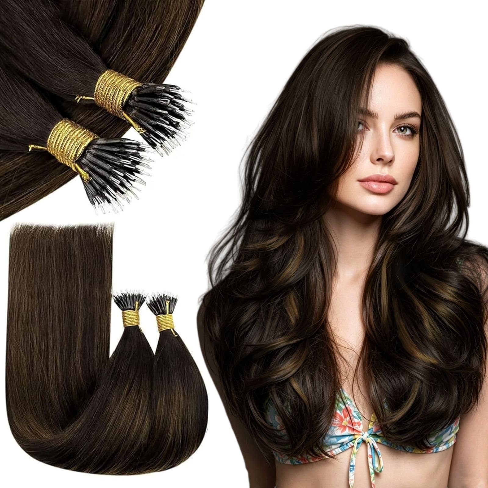 Runature Nano Hair Extentions Human Hair Dark Brown Balayage Light Brown Nano