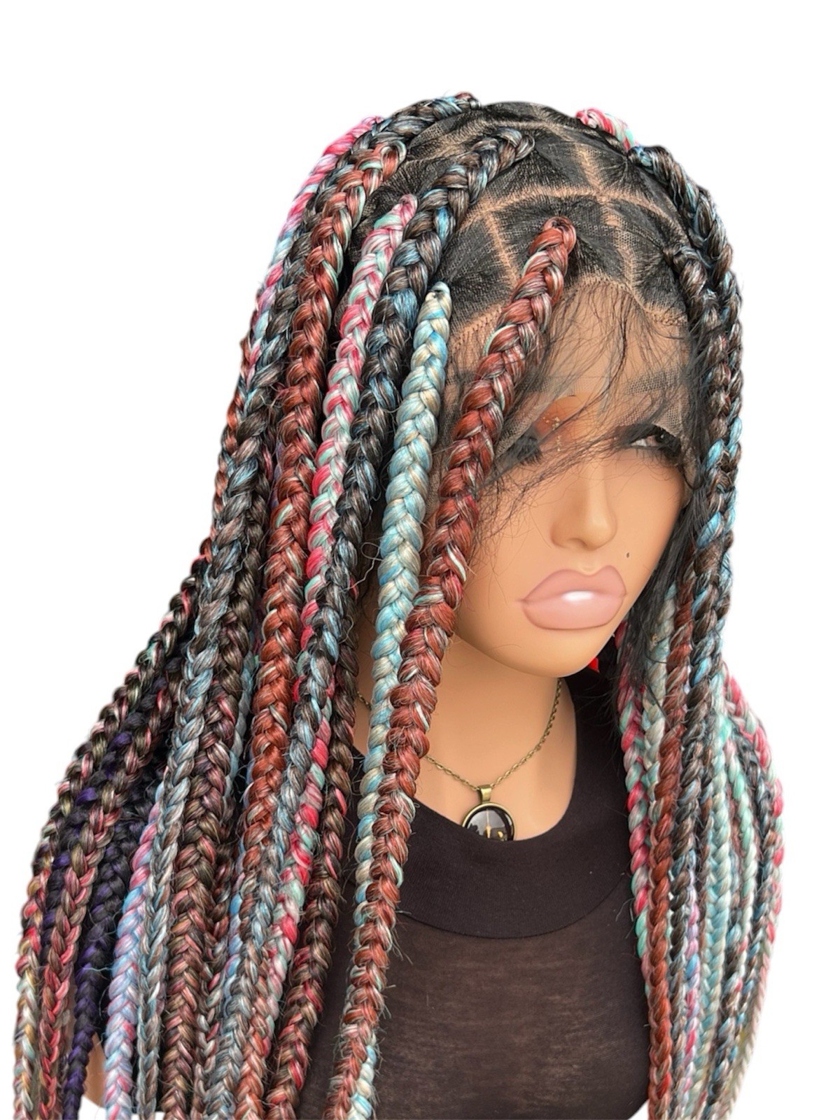Women’s Synthetic Braided Lace Front Box Braid Wig Black Blue Pink Gray Purple