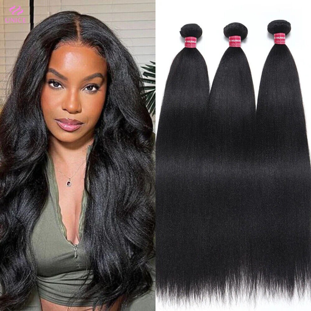 UNice Brazilian Yaki Straight 3 Bundles Human Hair Extensions Virgin Hair Weaves
