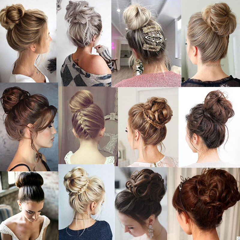 100% Real Human Hair Piece Clip In Wrap On Around Chignon Messy Bun Elastic Band
