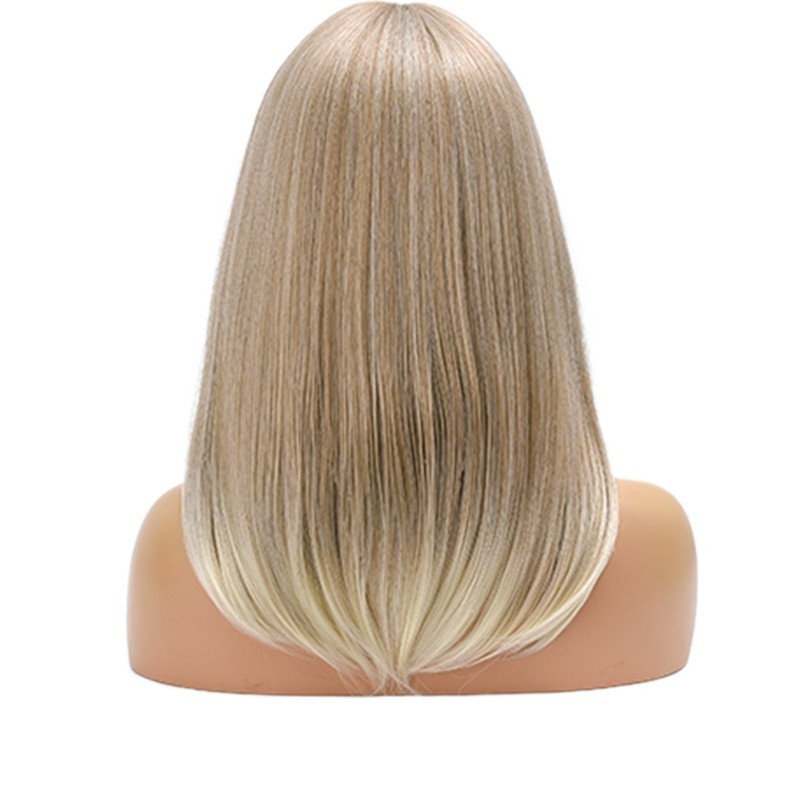 Gradient blonde Cosplay Party Wig With Bangs Short Straight Heat Resistant Hair