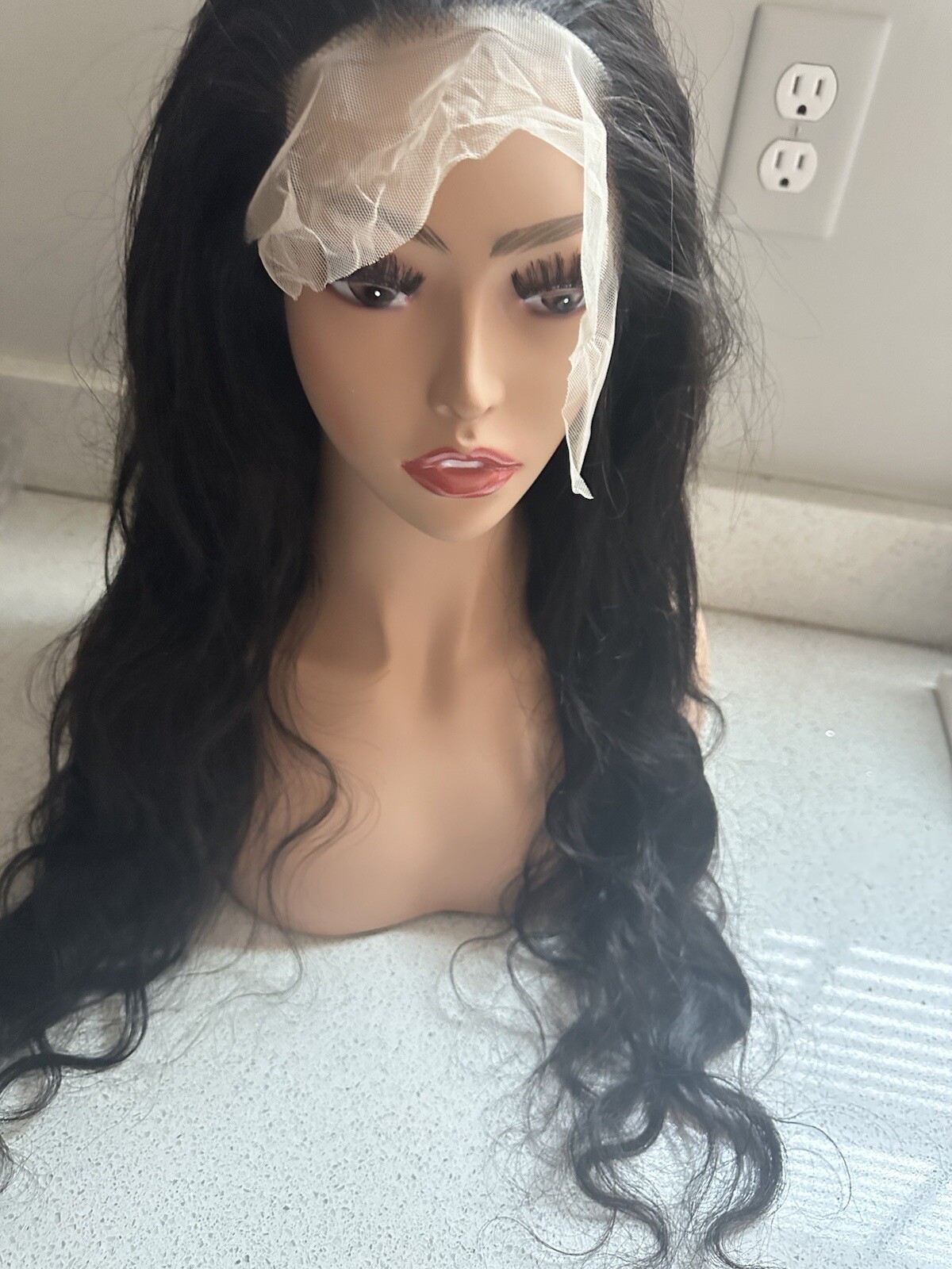 Wig Human Hair 26 Inches Lace Front 1b Wavy Long Dark Brown New Tags