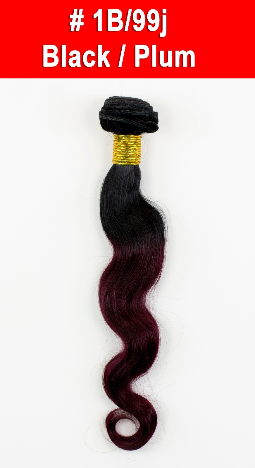 Black/Puple-Red #1B/99J BODY WAVE 100 Human Hair Weave Extension (10- 28 In)