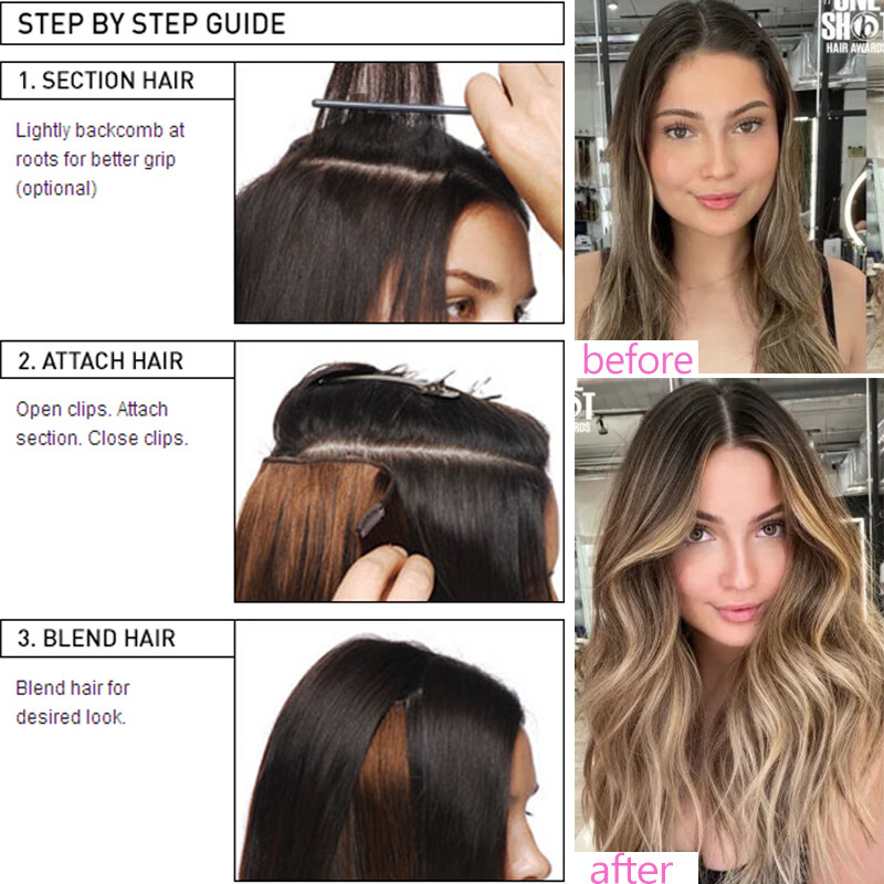 Full Head Clip In Remy Human Hair Extensions Double Wefted Thick 8Pieces 18Clips