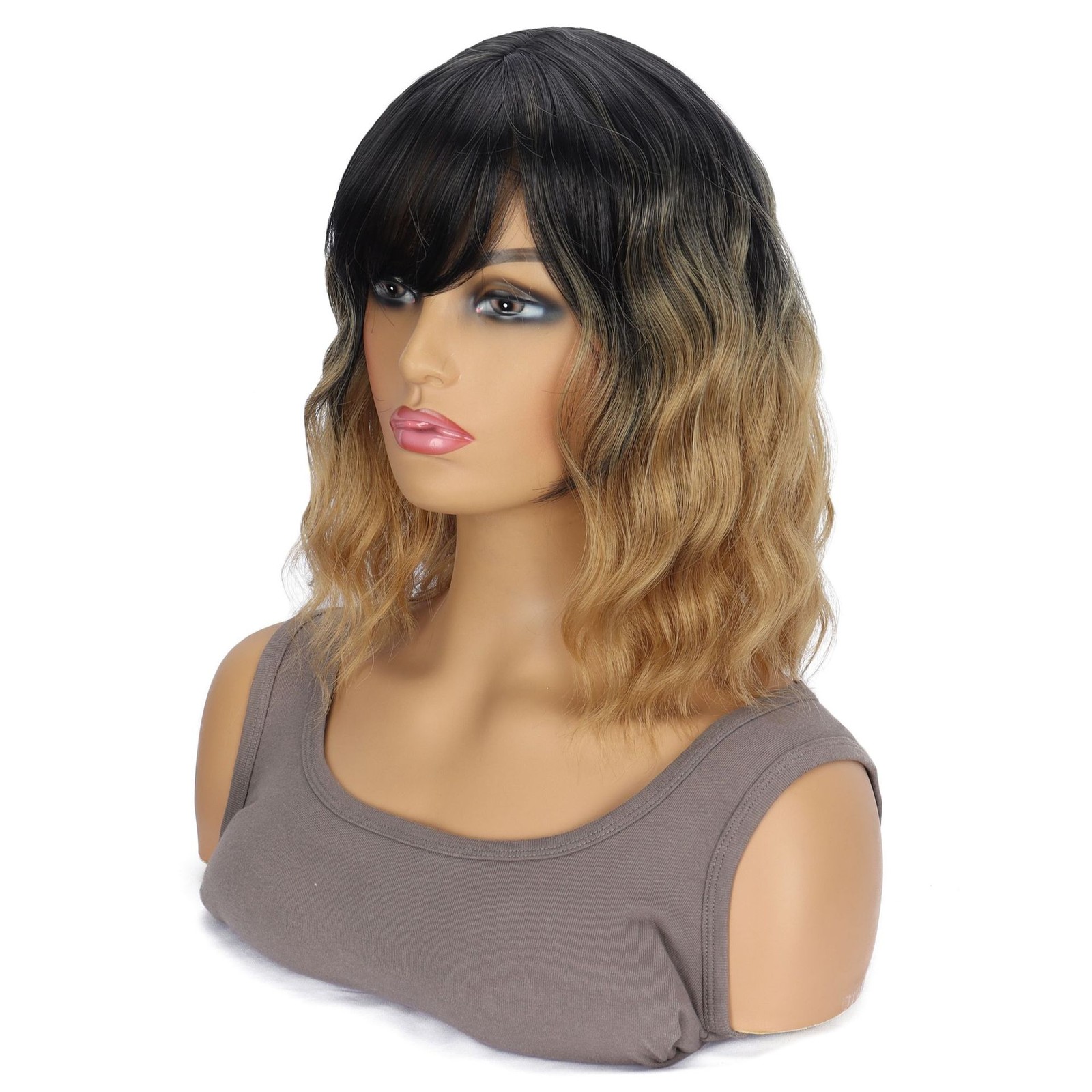Brown Colored Short Curly Wig Rose Net Heat Resistant Synthetic Wig for Women