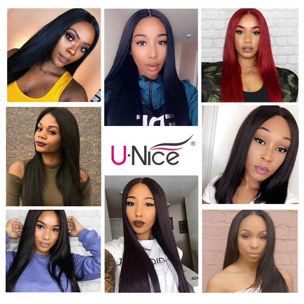 UNice Brazilian Straight Human Hair Extensions 4 Bundles Weave With Lace Closure