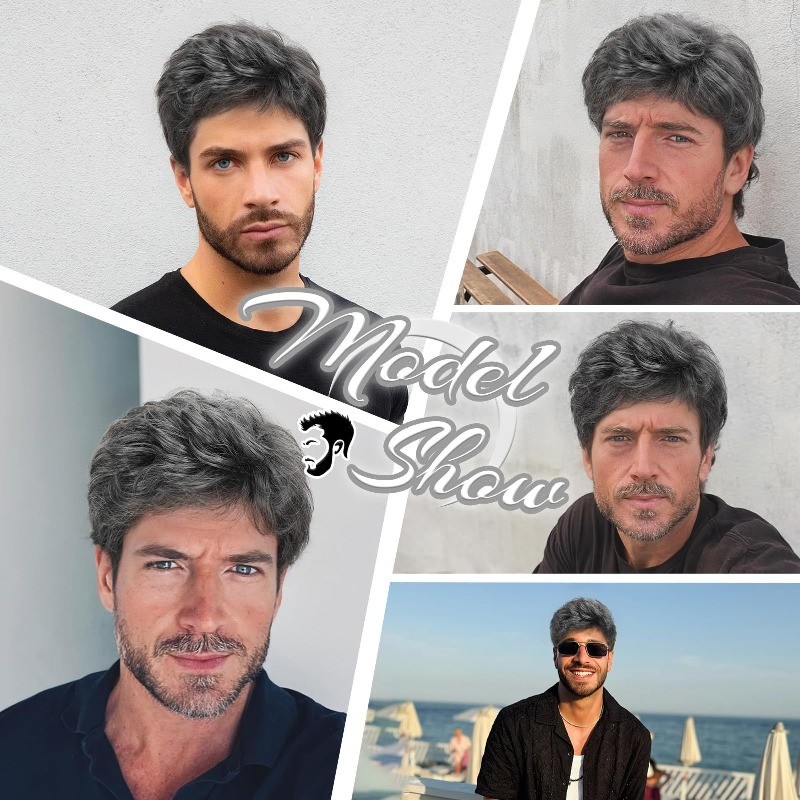 Men Black Grey Wig Gray Layered Short Beanie Hairpiece Universal Cosplay Wigs AU