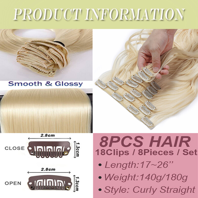 Thick 8 Pieces Full Head Clip in Hair Extensions Ombre 18Clips as Human Natural