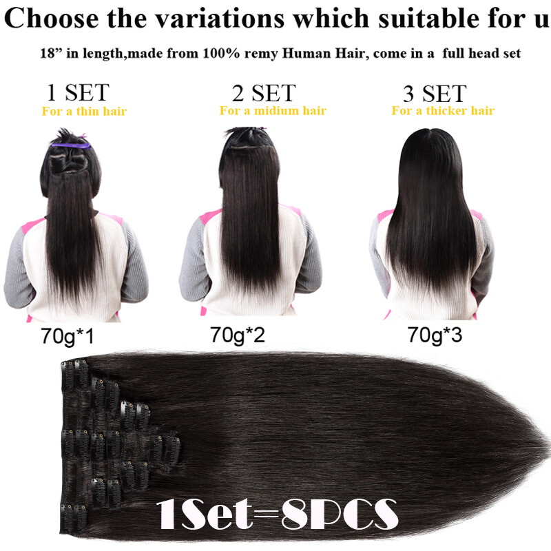 SALE 100% Real Remy Hair Clip In Human Hair Extensions 8PCS Full Head Ombre Long