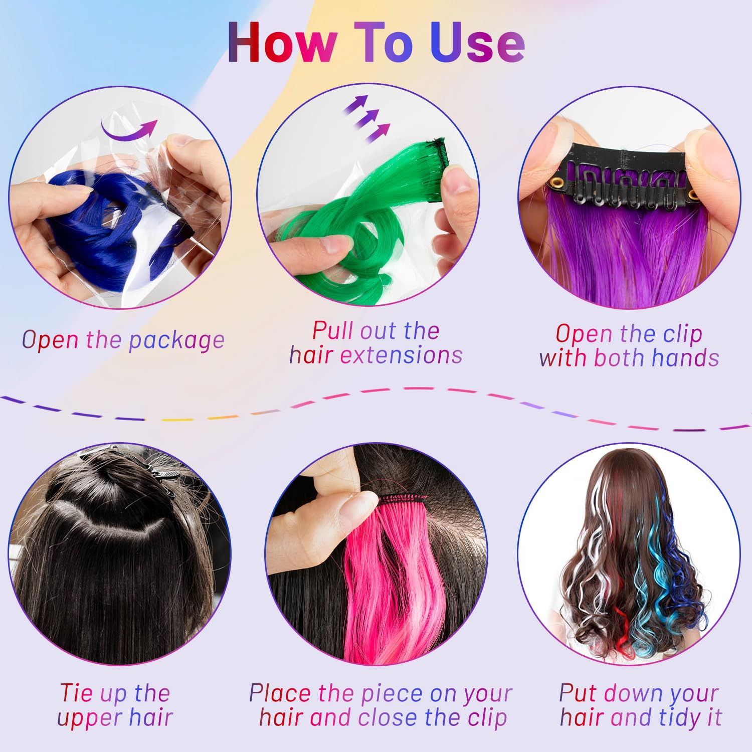 Colored Hair Extensions Curly Wavy Accessories for Women Girls,Multi-Colors Part
