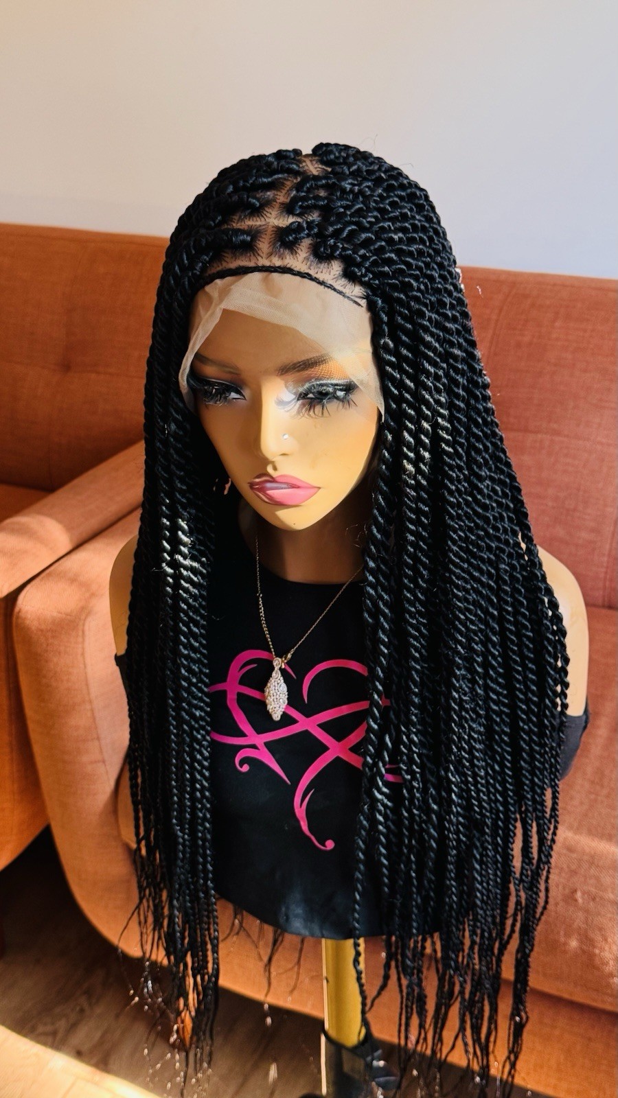 Braided Wig. Knotless Twist Braids. Full Lace with Baby Hair. Black