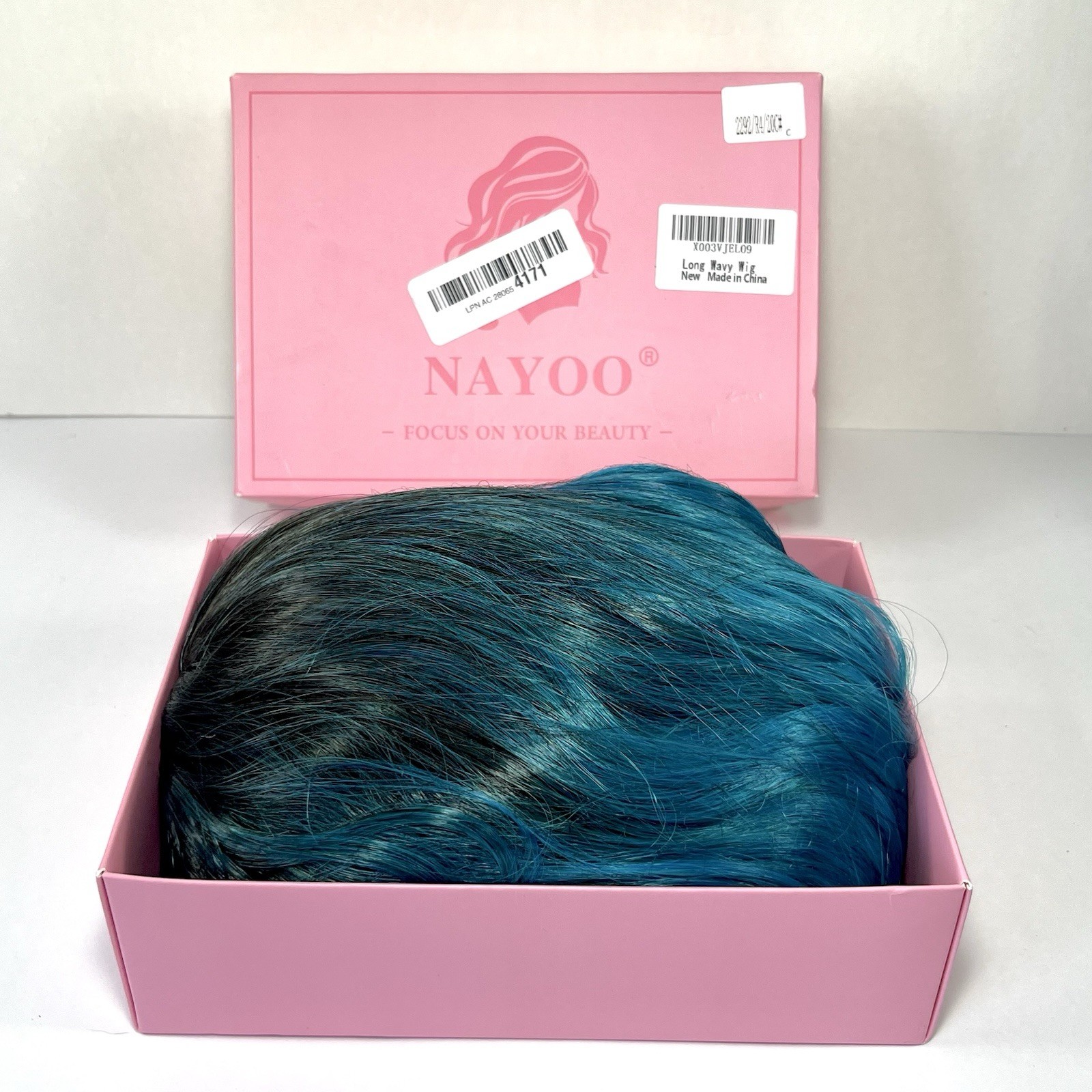 Nayoo Long Ombre Blue/Teal Wig 26″ Wavy Synthetic Heat Resistant Middle Part