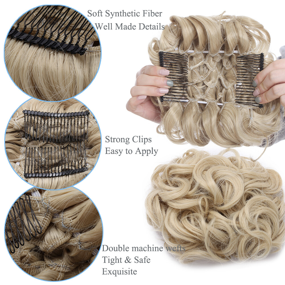 Wedding Short Curly Bun Hair Piece Comb Clip In Chignon Hair Extensions Woman US