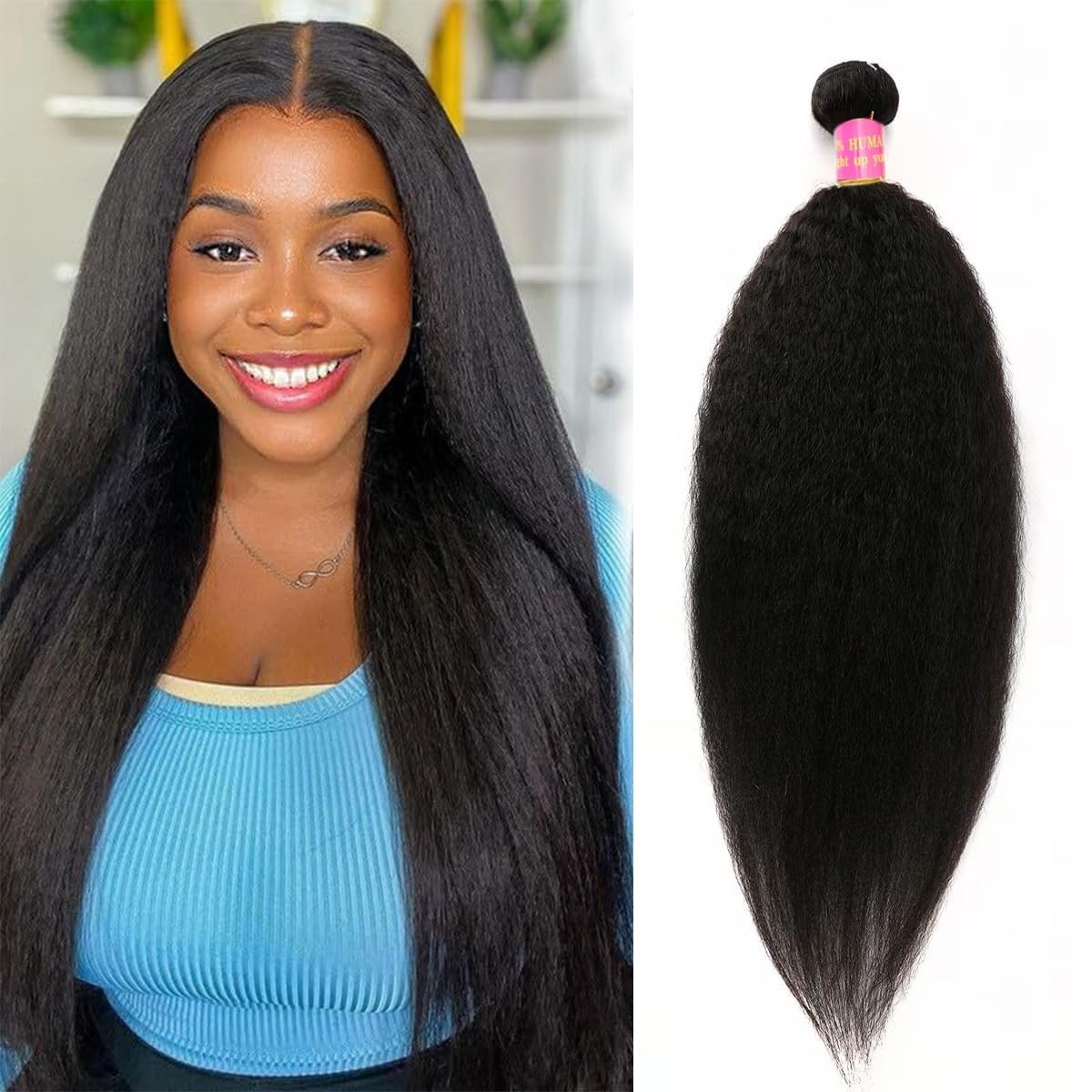 20-Inch Kinky Straight Bundles: Brazilian Virgin Human Hair for Elegant Styles