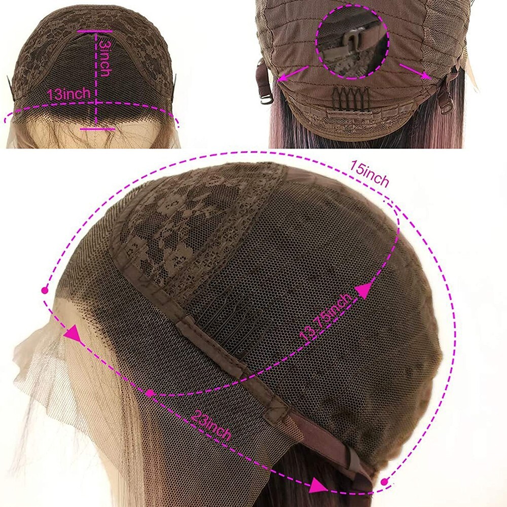 Ice Pink Synthetic Lace Front Wigs Long Straight Soft Hair Heat Resistant Women