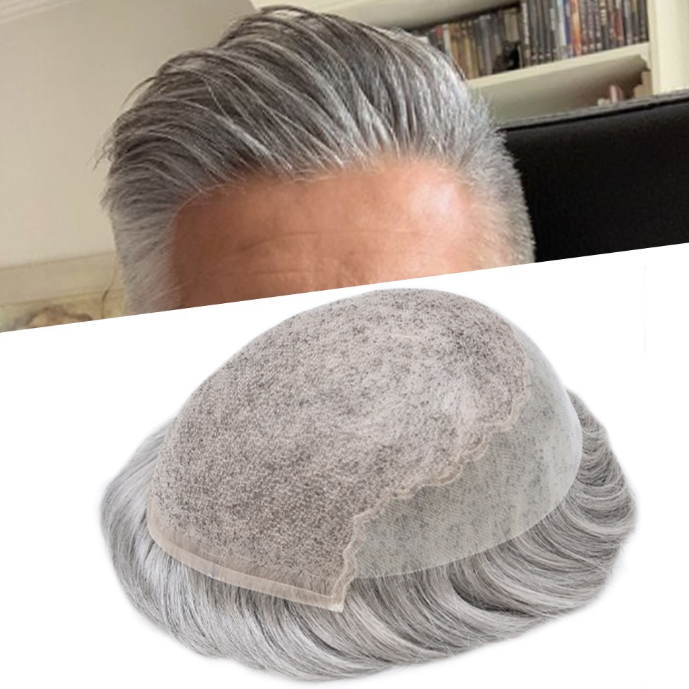 Mens Hair Piece System Swiss Welded Mono Lace Wig Toupee for Men PU Skin Unit US