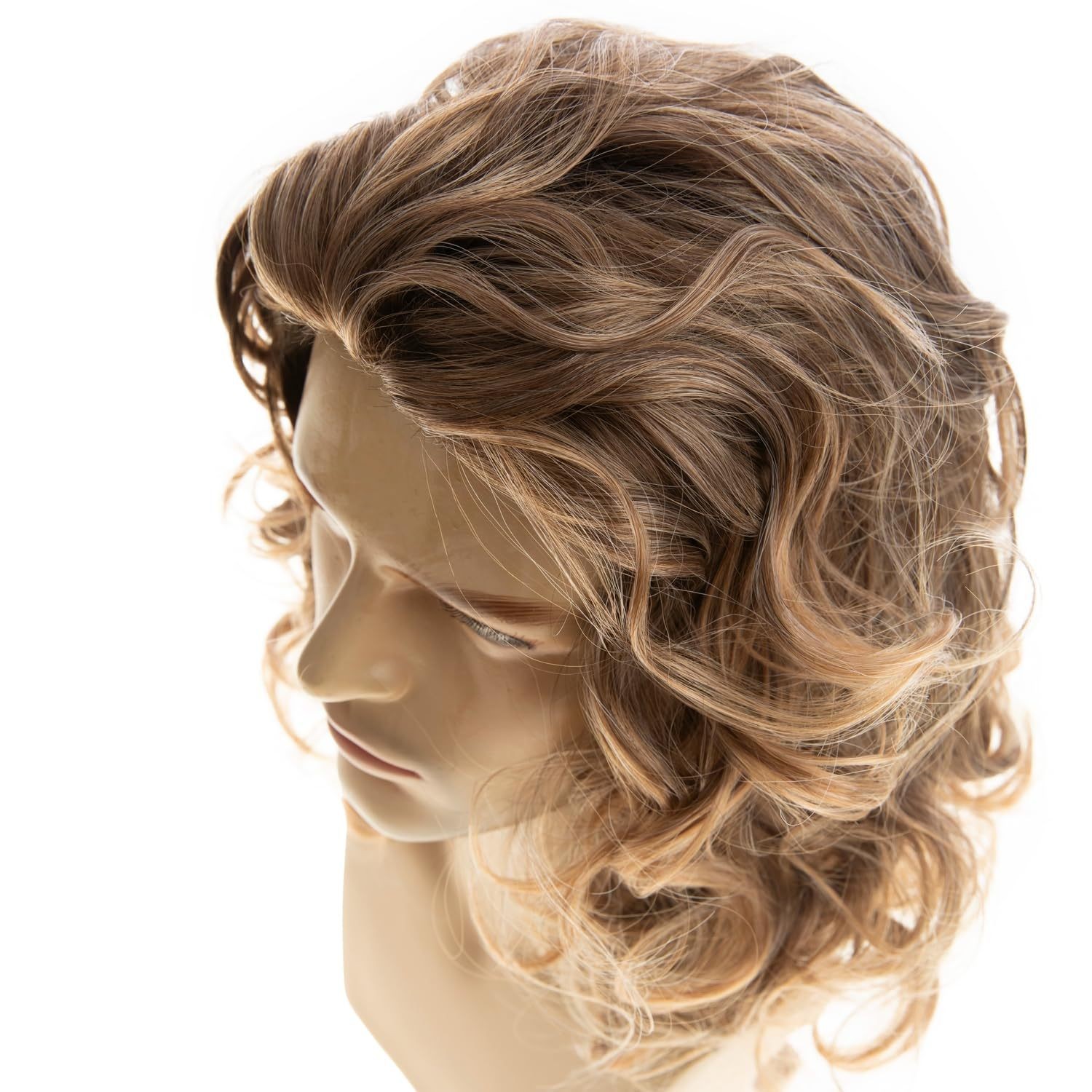 Brown Middle Part Long Curly Wig for Men Rose Net High Temperature Fiber Wig
