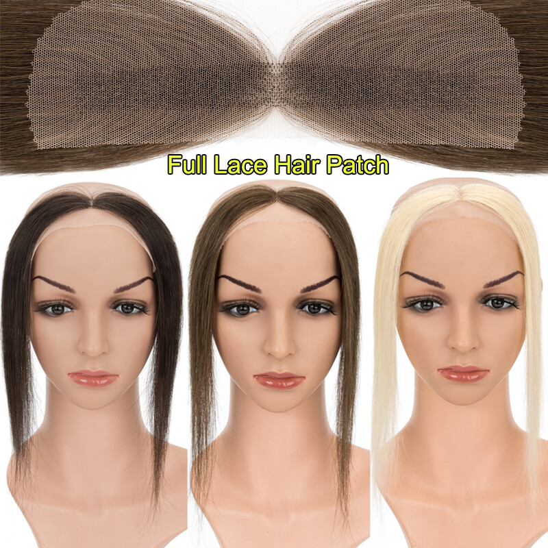 FULL LACE HAND-TIED FRONT Forehead HAIRLINE HUMAN HAIR PATCHES Hairpiece Topper