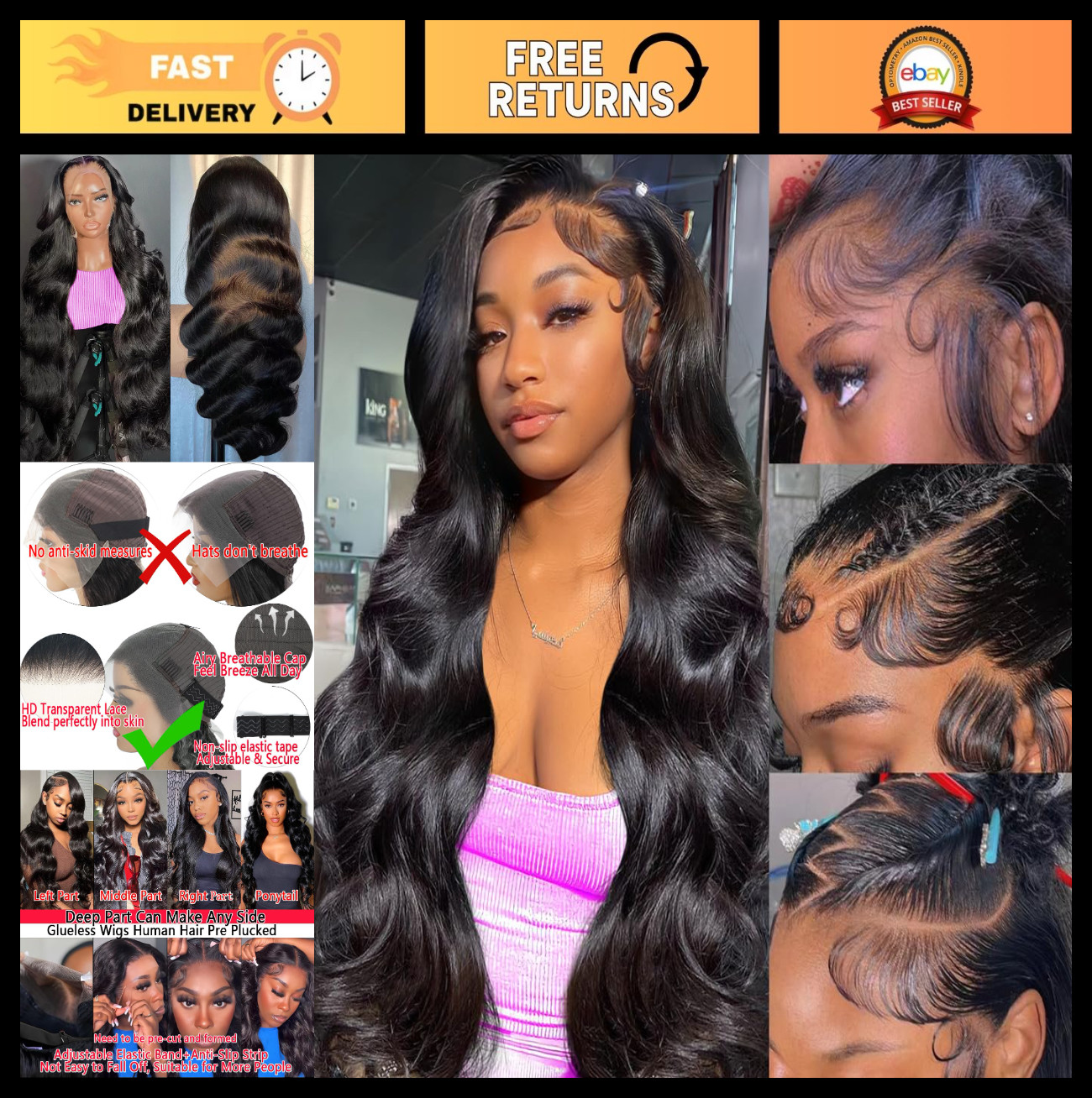 30″ 13×6 Body Wave Lace Front Wig – 200% Density, HD Lace, Pre-Plucked, Glueless