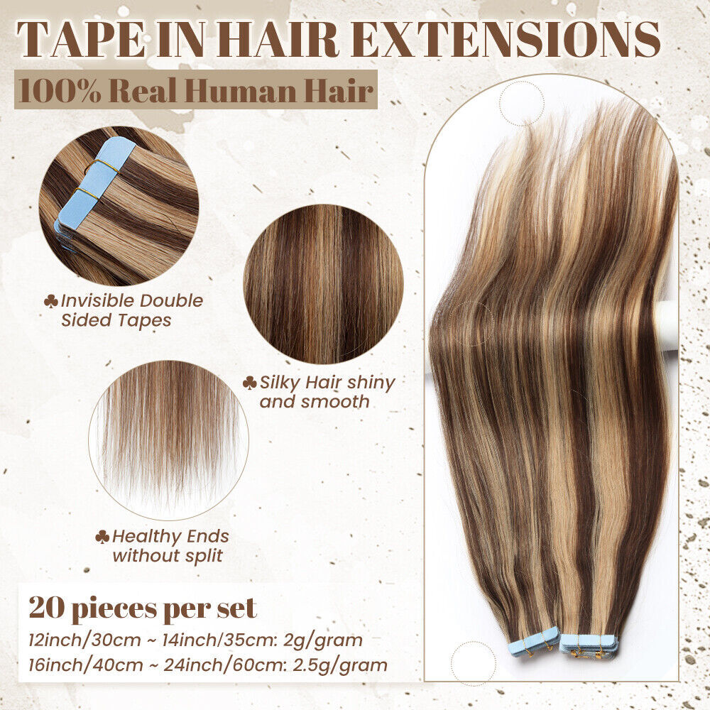 Ombre 40PCS THICK Tape In Russian Remy Human Hair Extensions Full Head Skin Weft