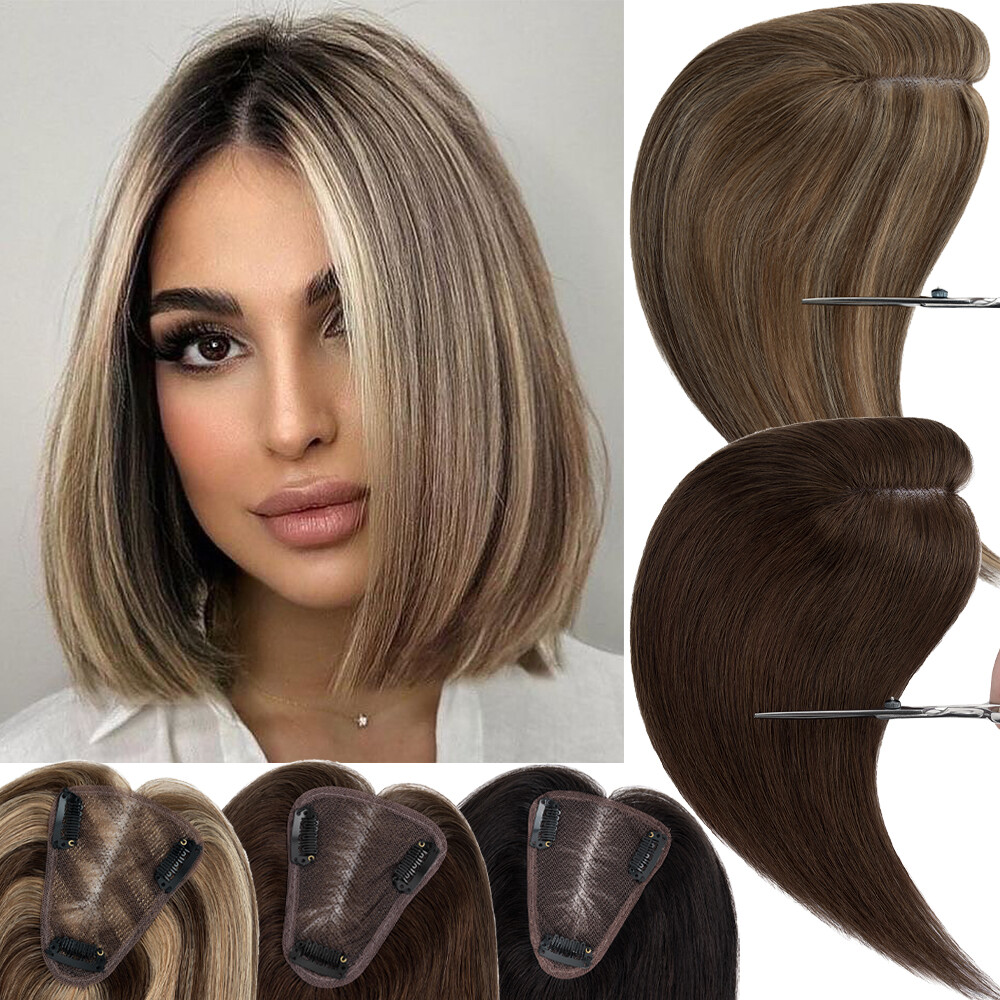 Free Part Clip in Women’s Topper 100% Human Hair Piece Top Toupee Remy Hairpiece