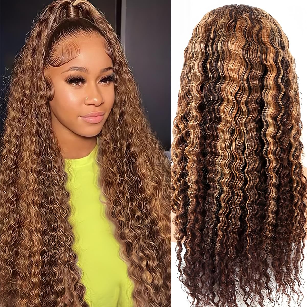 Pxtpxt 20 Inch Highlight Ombre Lace Front Wig Human Hair 13X6 Hd Honey Blonde