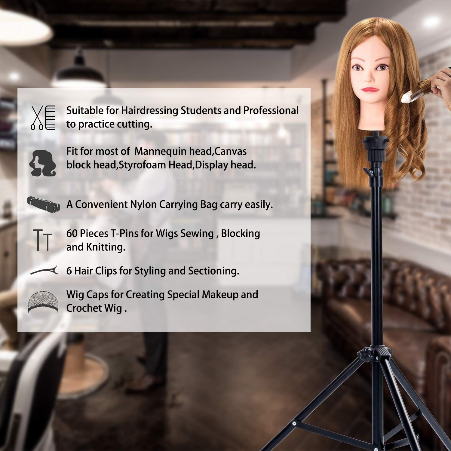 Professional Tripod Wig Holder with T-Pins and Accessories for Hairdressing