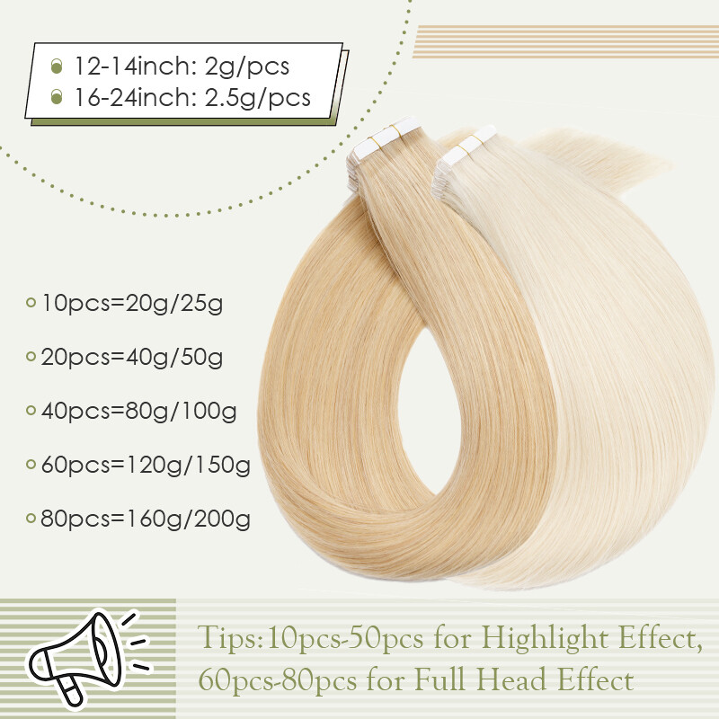 8A Tape in Remy Real Human Hair Extensions Seamless Skin Weft Full End 20pcs 50G