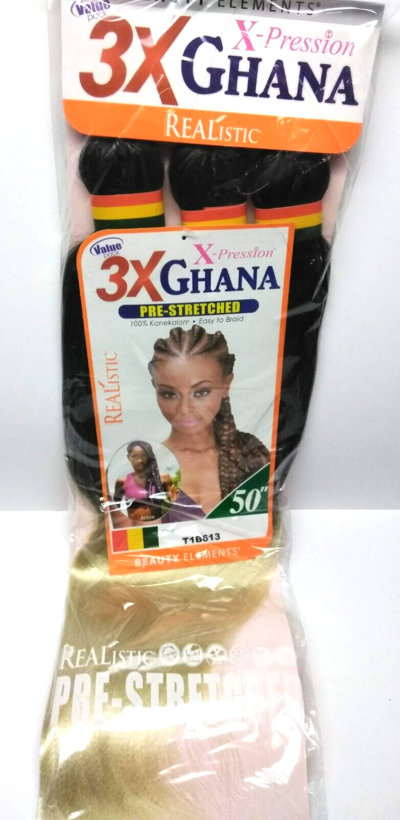 X-Pression 3x Ghana Pre-Stretched 50” Braiding Hair 100% Kanekalon 3-Pack T18613