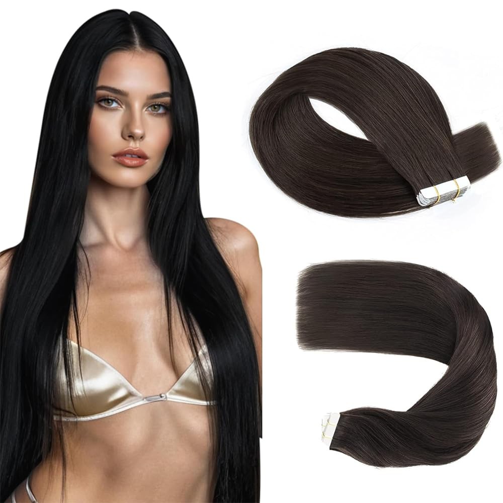 Lorauroga 1B Natural Black Tape In Hair Extensions Human Hairnatural Color