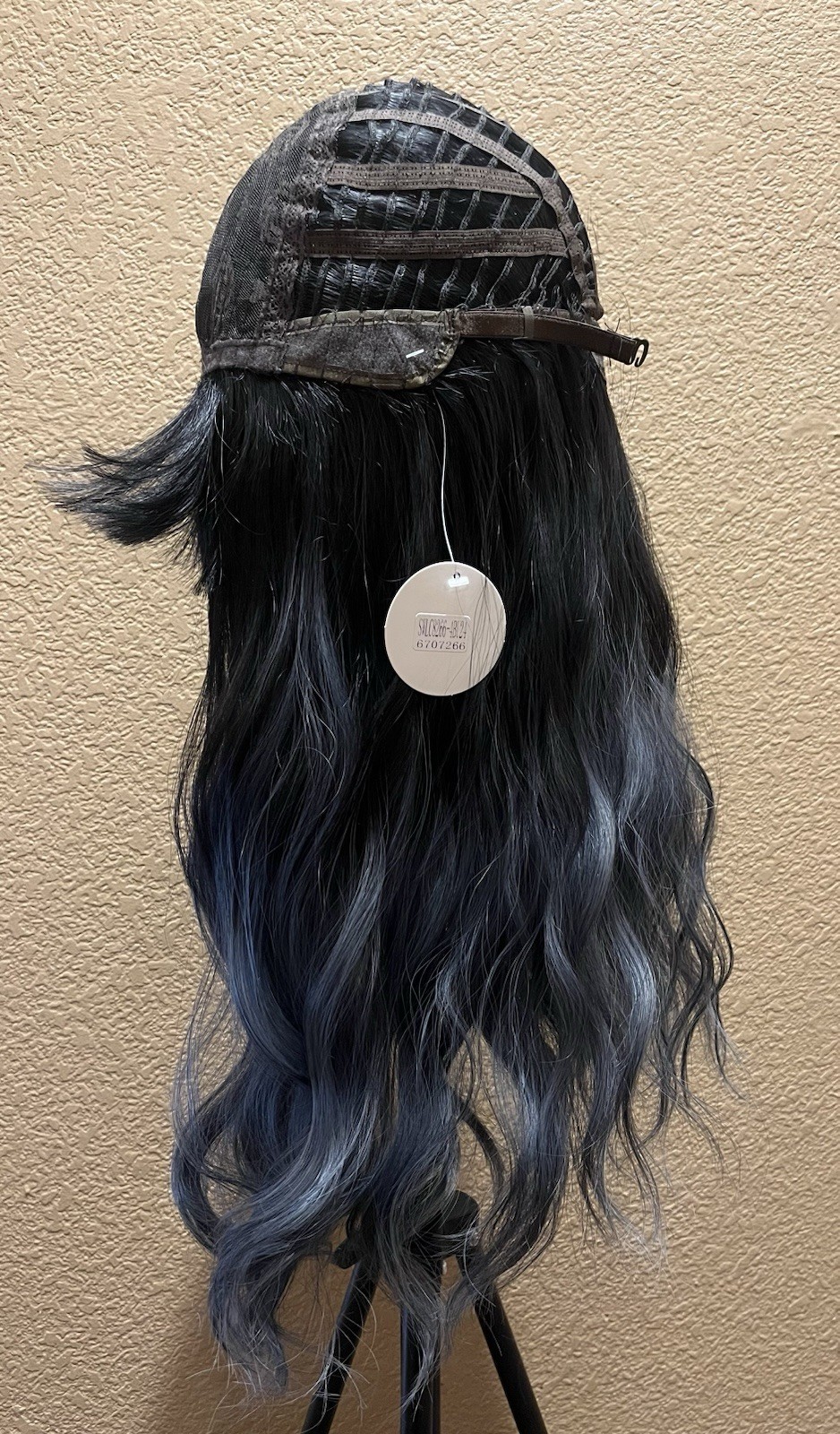 Long Black to Blue Ombre Synthetic Wig | Soft Waves with Full Bangs | Adjustable