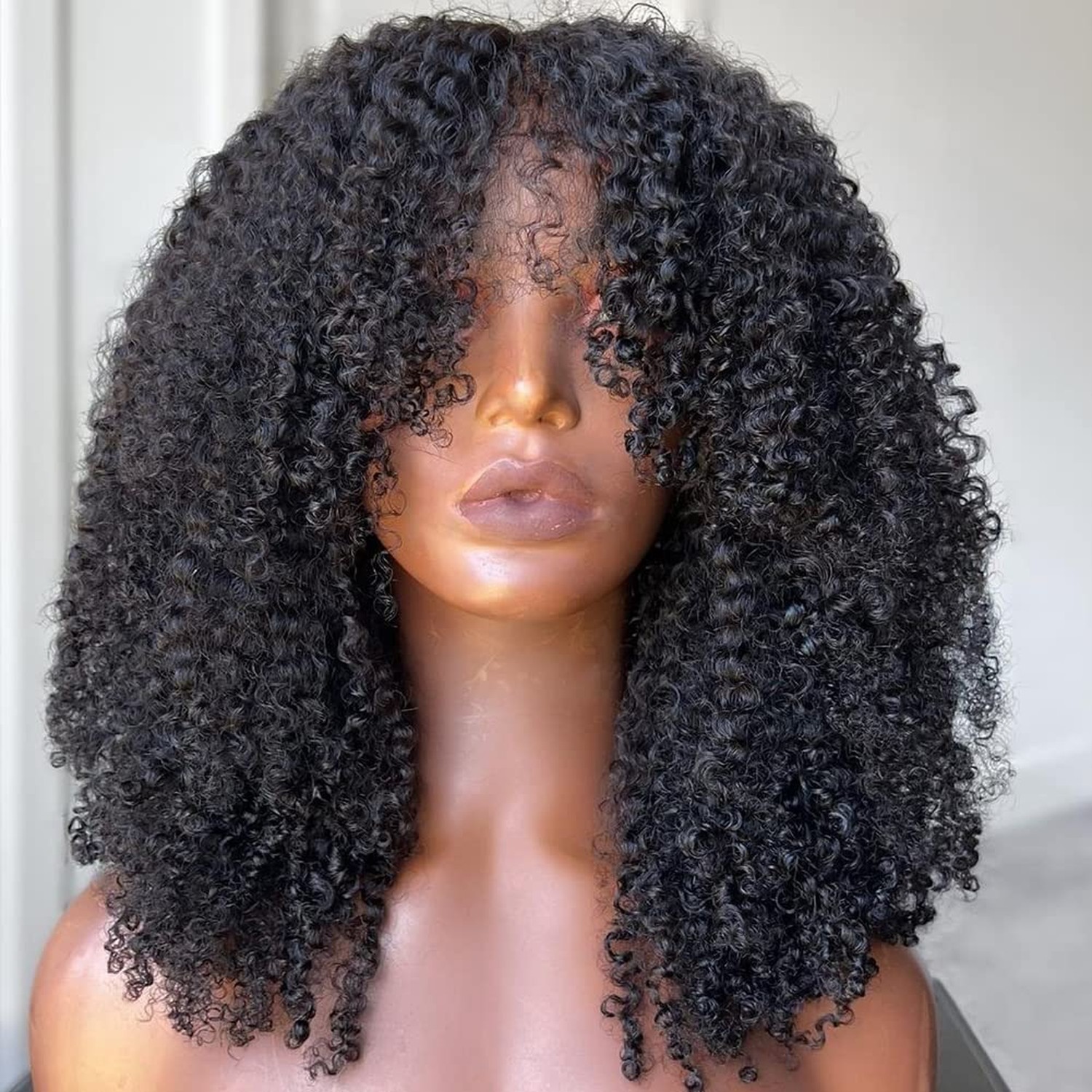 Full 200 Density Afro Kinky Curly Human Hair Wig With Bang Brazilia… Fast Ship