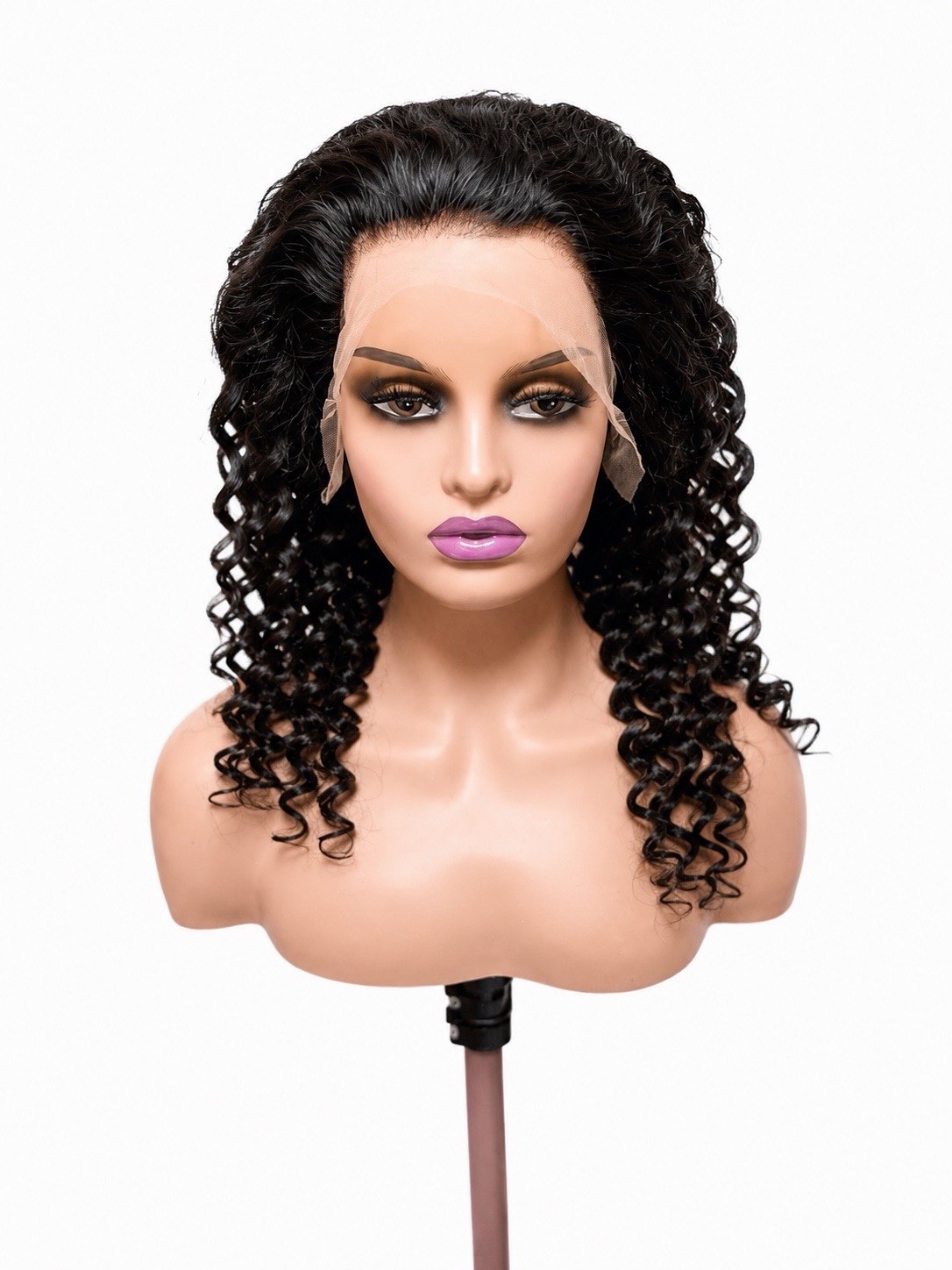 Black 18” loose wave Human Hair 13×4 Lace Front Wig Free-Part w/ Combs & Straps