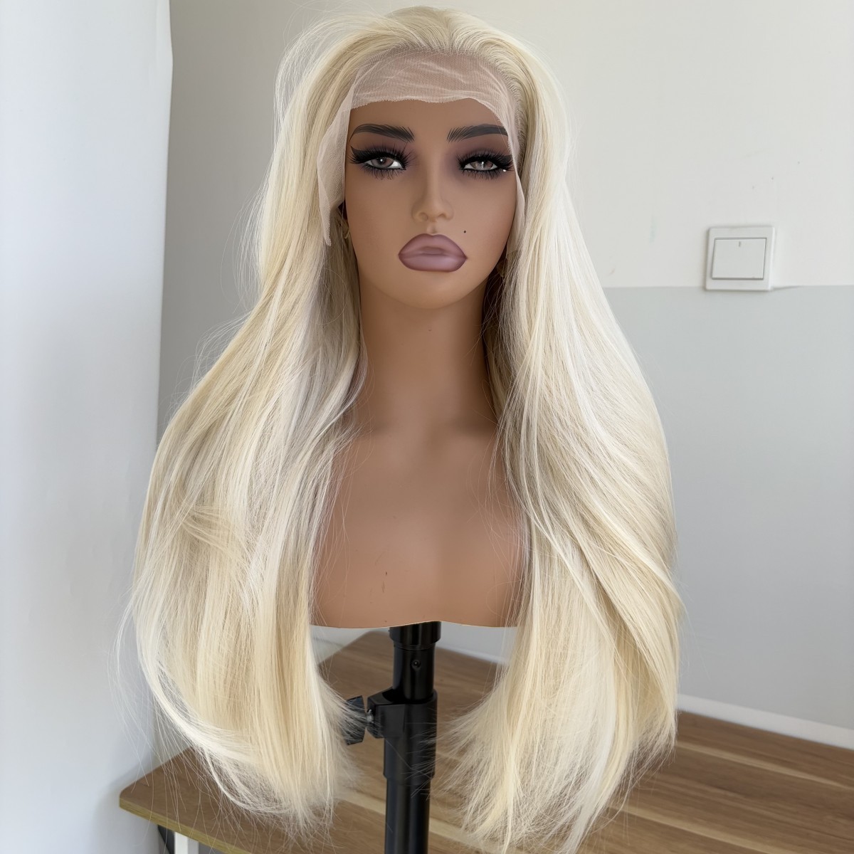 Long Straight Heat Resistant Synthetic Hair Layered Lace Front Wig Blonde